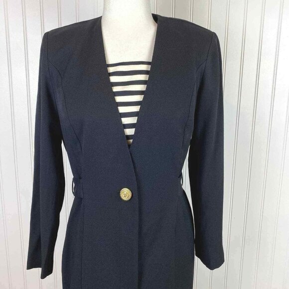 Taurus II Dress Womens 6 Petite Black Nautical Button Front Career Made USA VTG - Picture 2 of 9